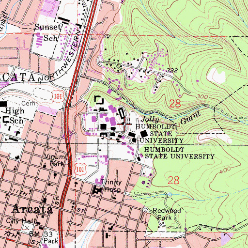 Topographic Map of Redwood Bowl, CA