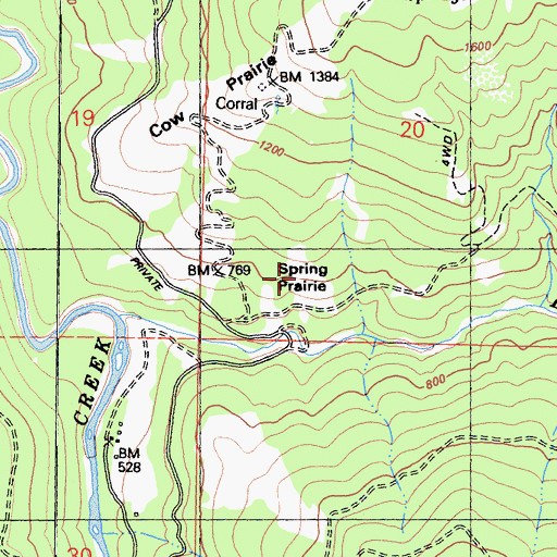 Topographic Map of Spring Prairie, CA