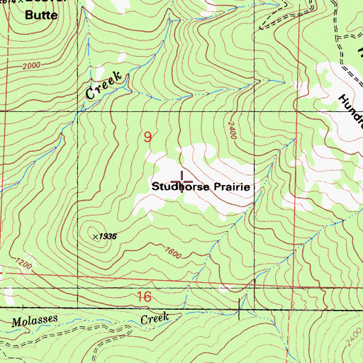 Topographic Map of Studhorse Prairie, CA