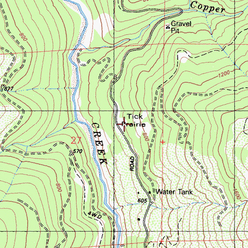 Topographic Map of Tick Prairie, CA