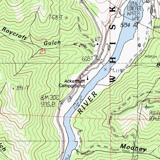 Topographic Map of Ackerman Campground, CA