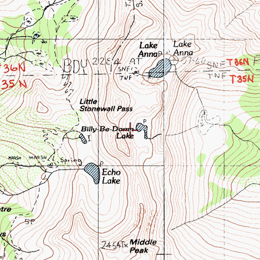 Topographic Map of Billy-Be-Damn Lake, CA