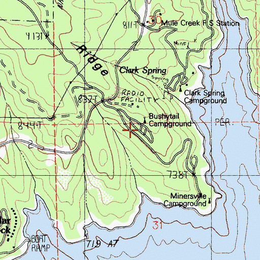 Topographic Map of Bushytail Campground, CA