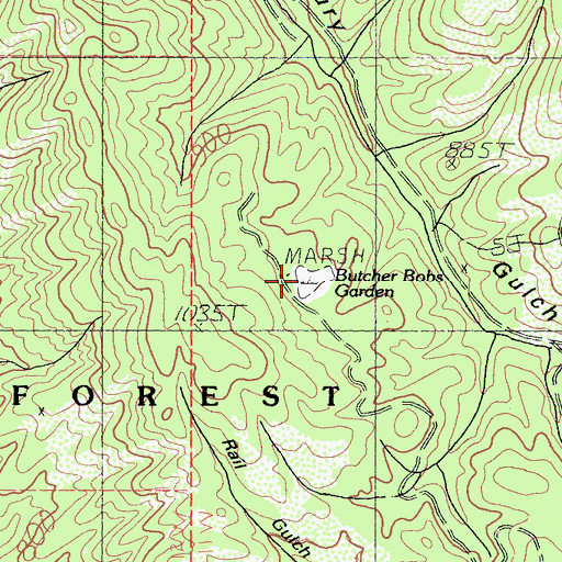 Topographic Map of Butcher Bobs Garden, CA