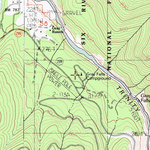 Topographic Map of Gray Falls Campground, CA