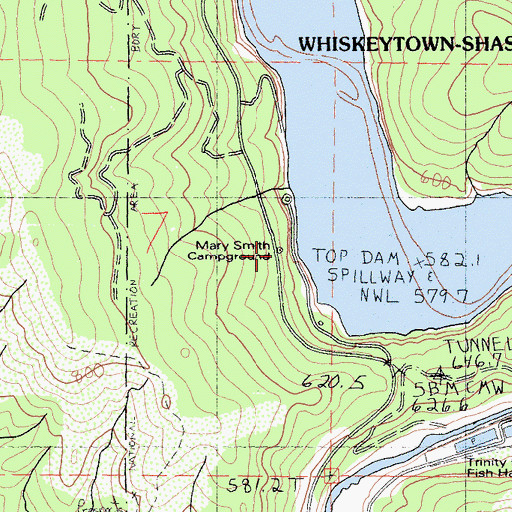 Topographic Map of Mary Smith Campground, CA