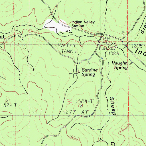 Topographic Map of Sardine Spring, CA