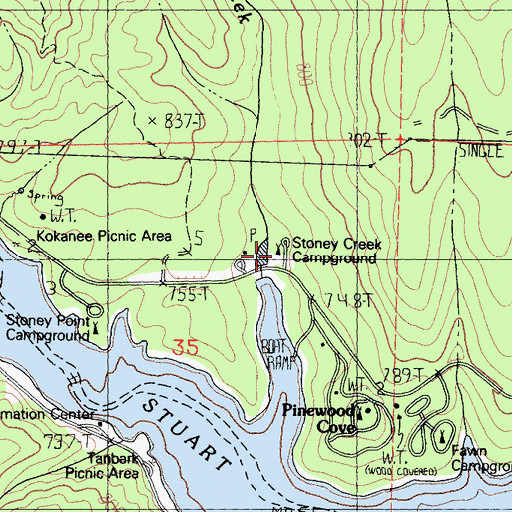 Topographic Map of Stoney Creek Campground, CA