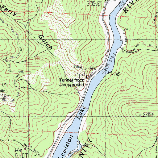 Topographic Map of Tunnel Rock Campground, CA