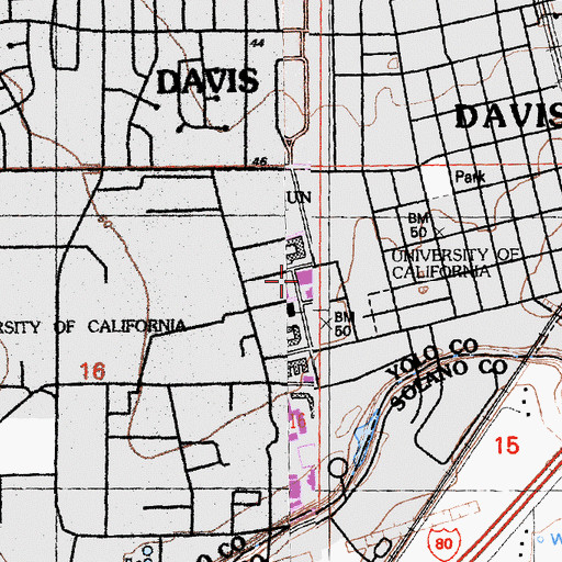 Topographic Map of Freeborn Hall, CA