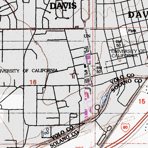 Topographic Map of Robbins Hall, CA