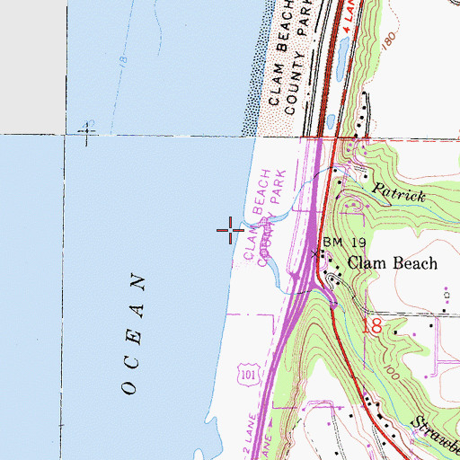Topographic Map of Clam Beach, CA