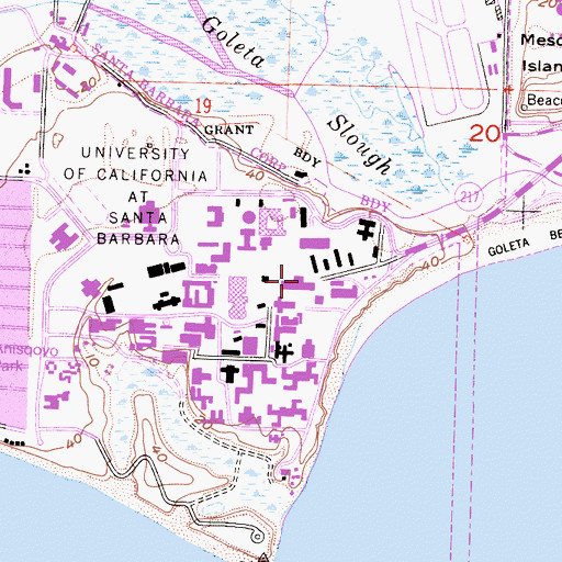 Topographic Map of Broida Hall, CA