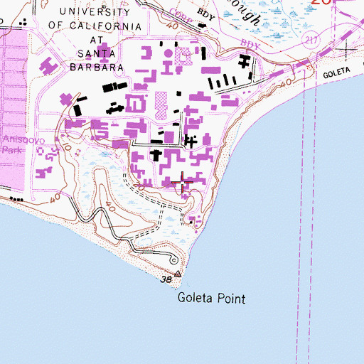 Topographic Map of Santa Cruz Hall, CA