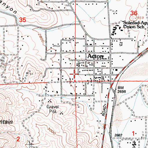 Topographic Map of Acton School (historical), CA