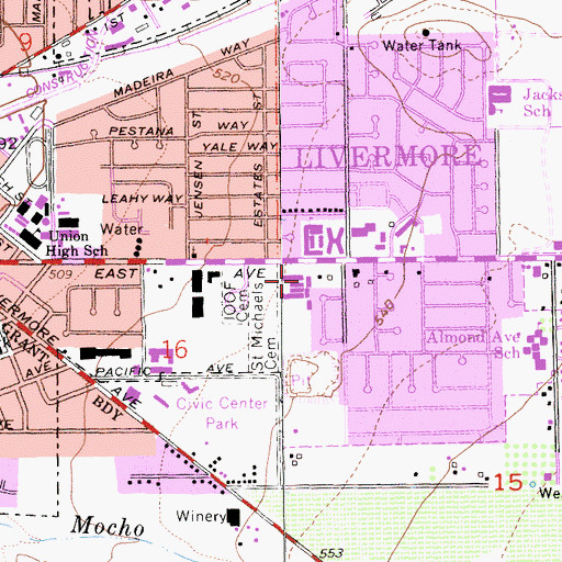 Topographic Map of East Avenue Middle School, CA