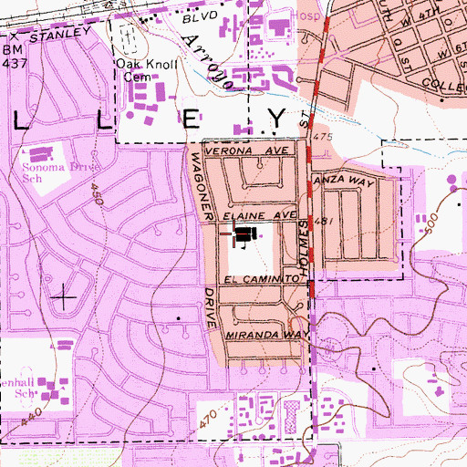Topographic Map of Joe Michell K-8 School, CA