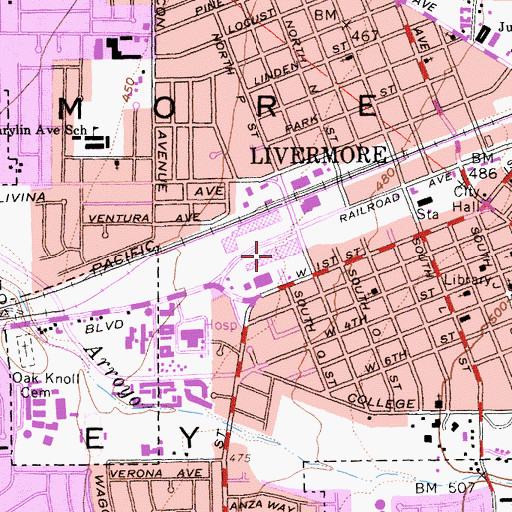 Topographic Map of Livermore Arcade Shopping Center, CA