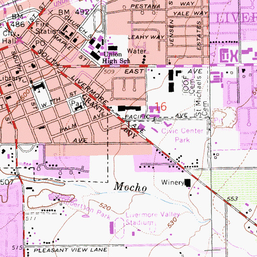 Topographic Map of Livermore City Hall, CA