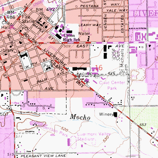 Topographic Map of Livermore Public Library, CA