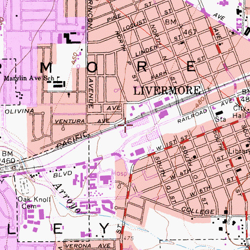 Topographic Map of Millers Outpost Shopping Center, CA