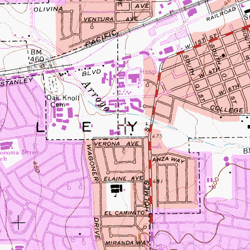 Topographic Map of Mocho Park, CA