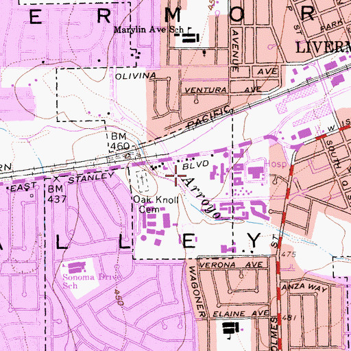 Topographic Map of Peppertree Plaza Shopping Center, CA