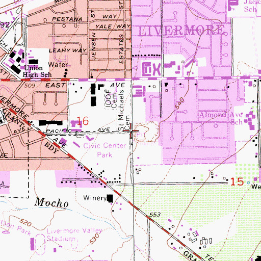 Topographic Map of Sunken Gardens Park, CA