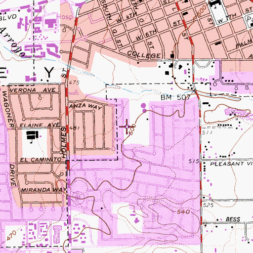 Topographic Map of Sunset Park, CA