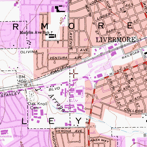Topographic Map of The Village at Livermore Shopping Center, CA