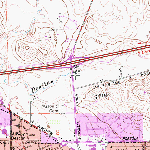 Topographic Map of Vintage Square Shopping Center, CA