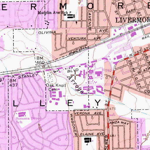 Topographic Map of Wherehouse Plaza Shopping Center, CA