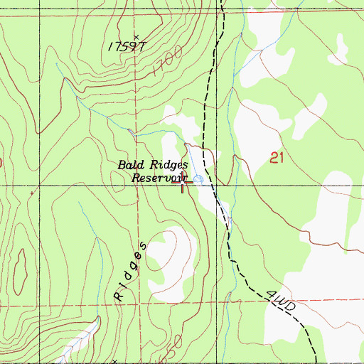 Topographic Map of Bald Ridges Reservoir, CA