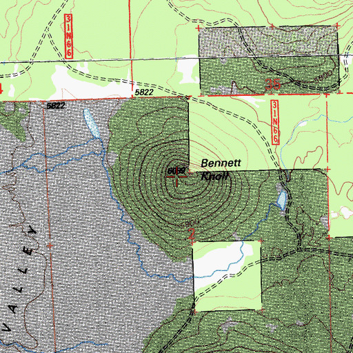 Topographic Map of Bennett Knoll, CA