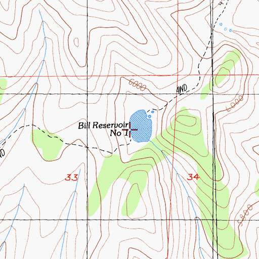 Topographic Map of Bill Reservoir Number 1, CA