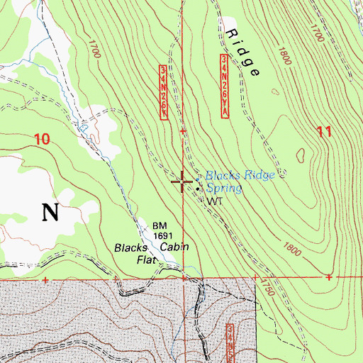 Topographic Map of Blacks Ridge Spring, CA