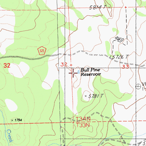 Topographic Map of Bull Pine Reservoir, CA