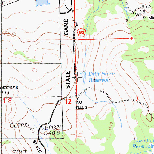 Topographic Map of Drift Fence Reservoir, CA
