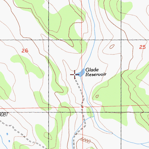 Topographic Map of Glade Reservoir, CA