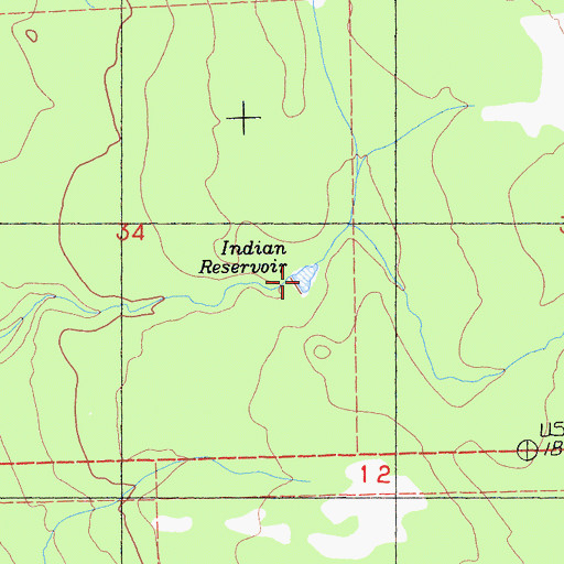 Topographic Map of Indian Reservoir, CA