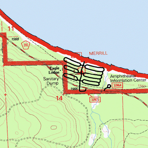 Topographic Map of Merrill Campground, CA
