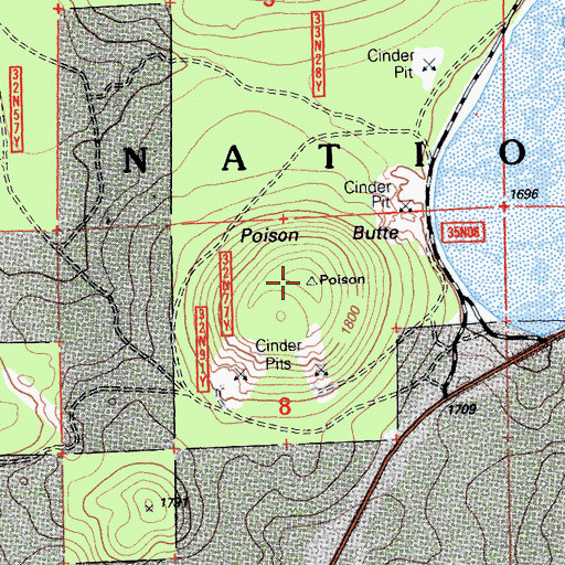 Topographic Map of Poison Butte, CA