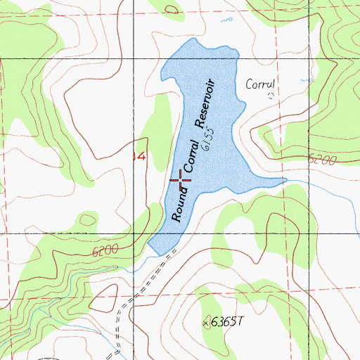 Topographic Map of Round Corral Reservoir, CA