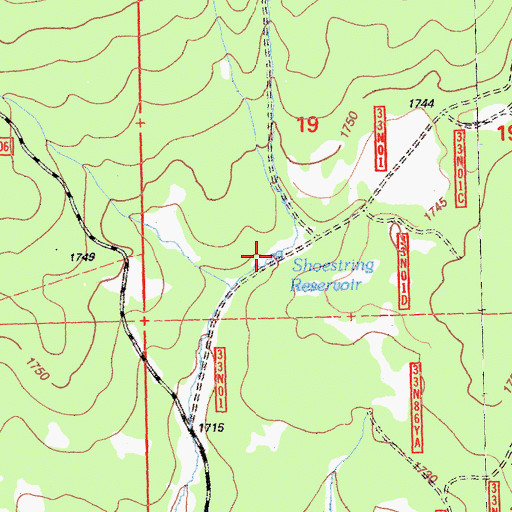 Topographic Map of Shoestring Reservoir, CA