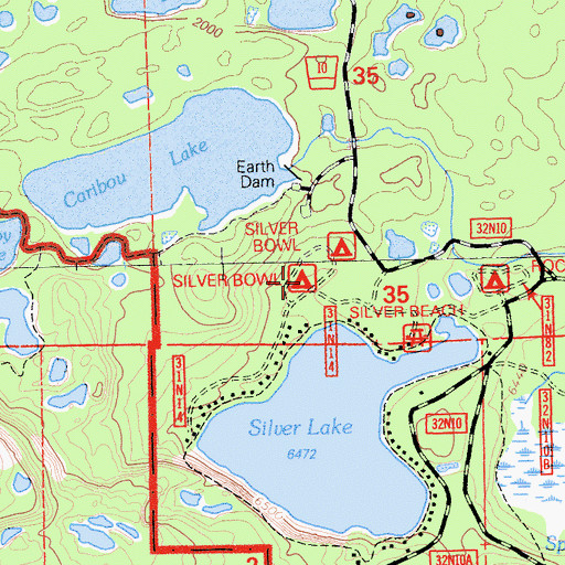 Topographic Map of Silver Bowl Campground, CA