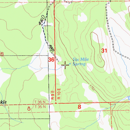 Topographic Map of Six Mile Spring, CA