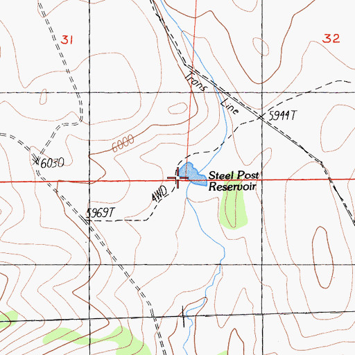 Topographic Map of Steel Post Reservoir, CA