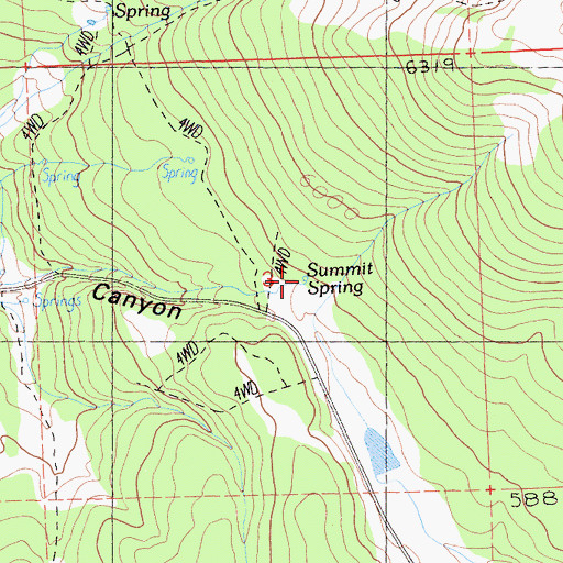 Topographic Map of Summit Spring, CA