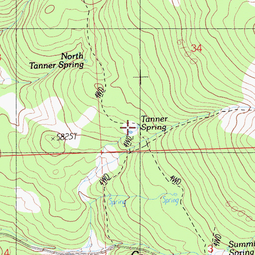 Topographic Map of Tanner Spring, CA