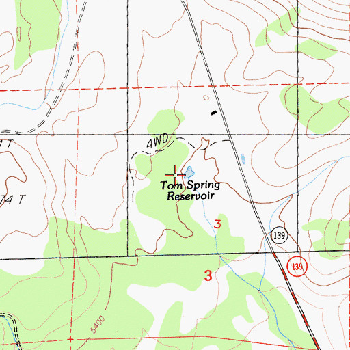Topographic Map of Tom Spring Reservoir, CA